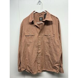 Men's Timberland Button‎ Up Shirt - Checkered Orange - Large Long Sleeve